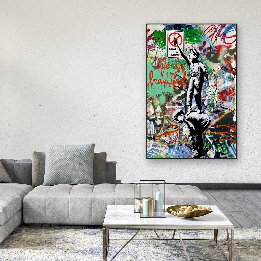 Schilderij street art met lijst 80x120