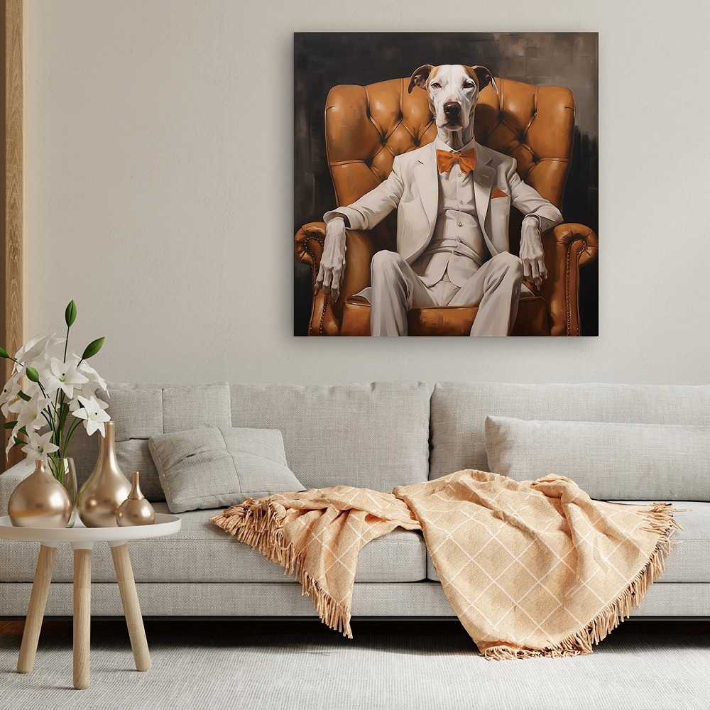 Hond in pak op glas 80x80