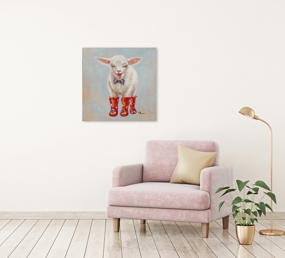 Schilderij vrolijk lammetje 50x50