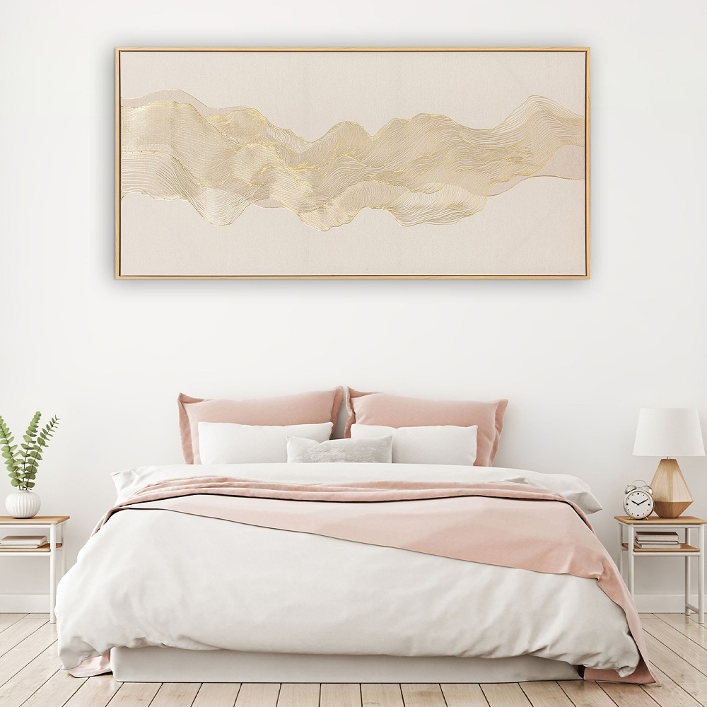 Schilderij abstract gold met lijst 60x120