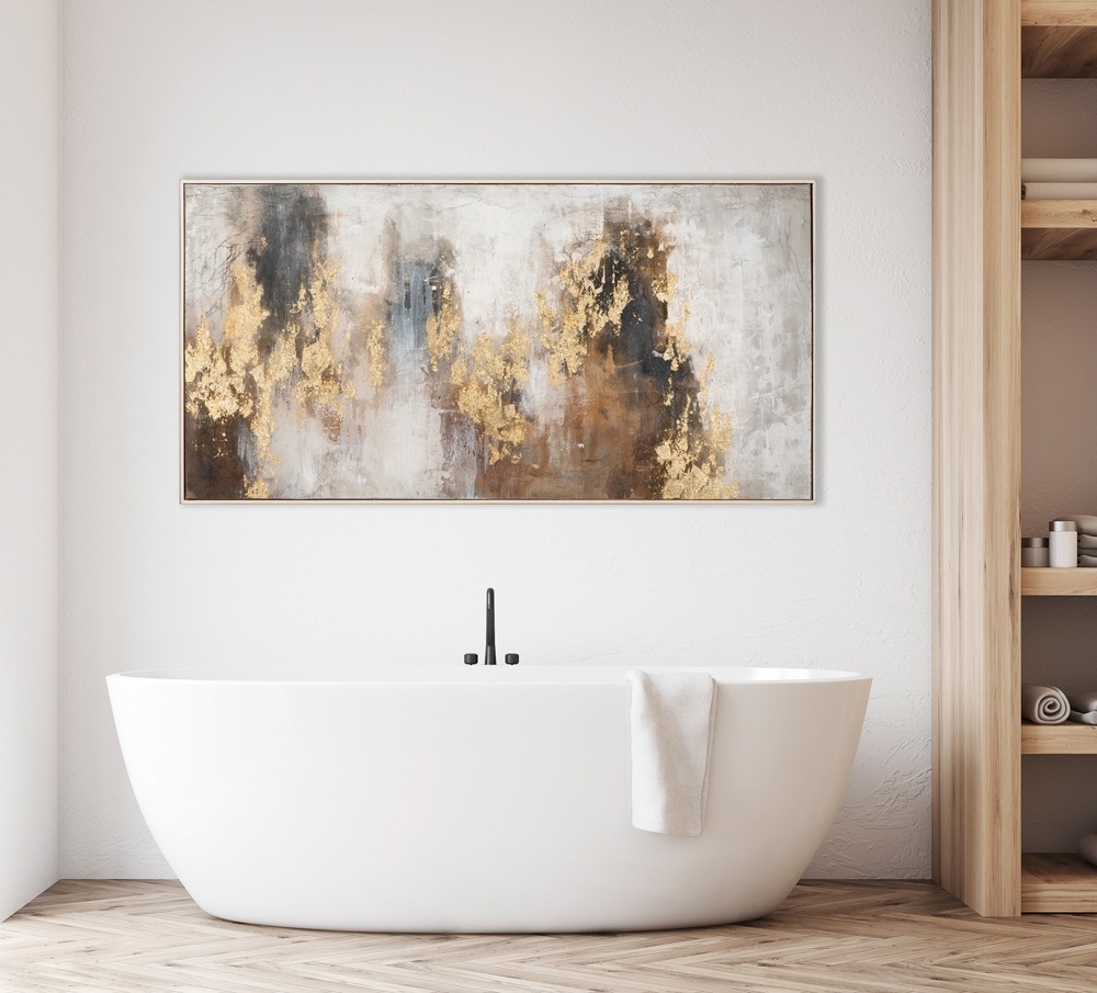 Schilderij abstract goud met lijst 72x142