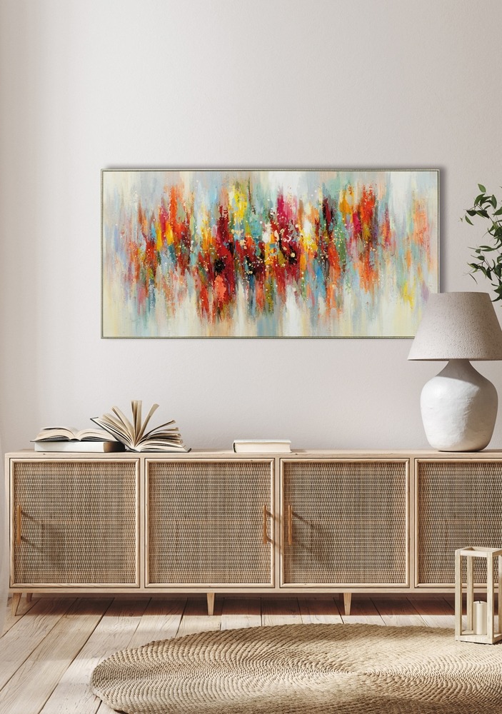 Schilderij abstract kleurrijk met lijst 70x140