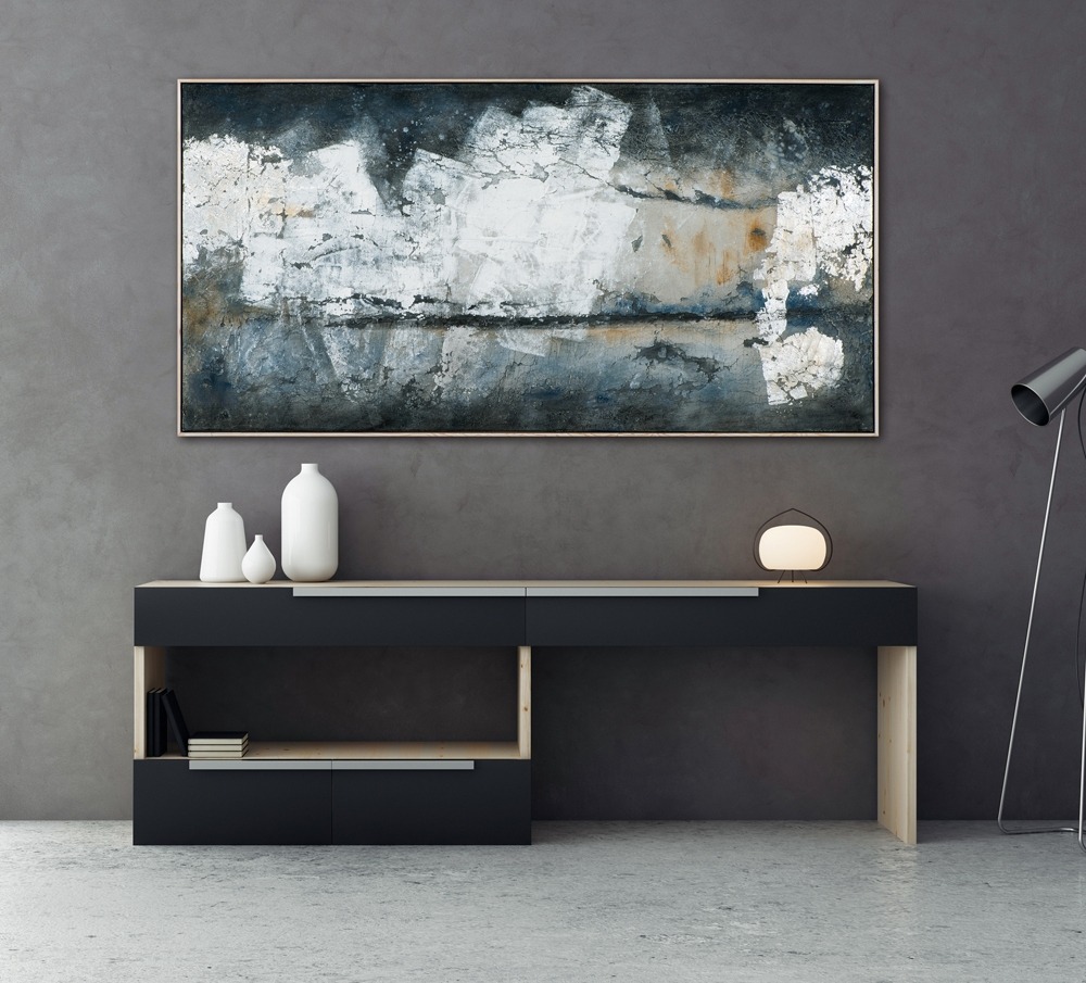 Schilderij abstract met lijst 70x140