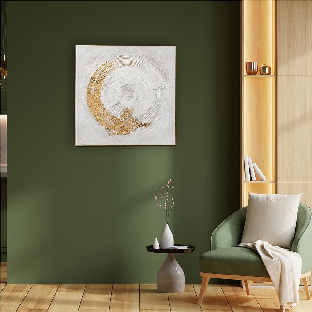Schilderij golden swirl II met lijst 100x100