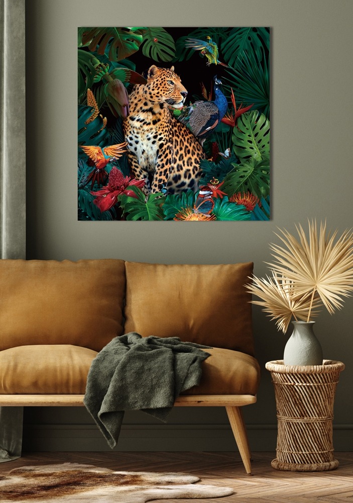 Leopard op glas 100x100