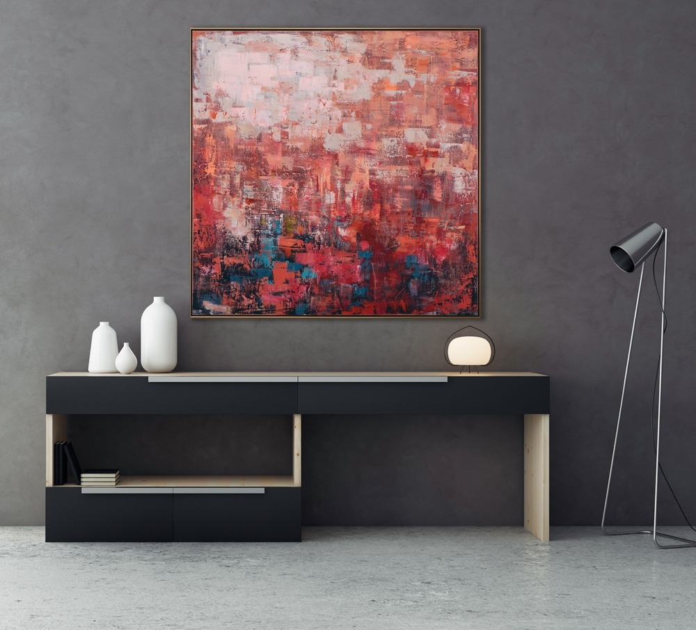 Schilderij abstract met lijst 113x113