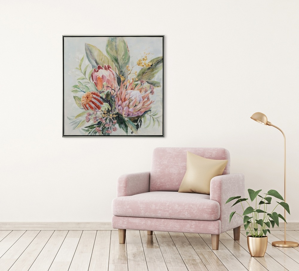 Schilderij bloemen met lijst 62x62