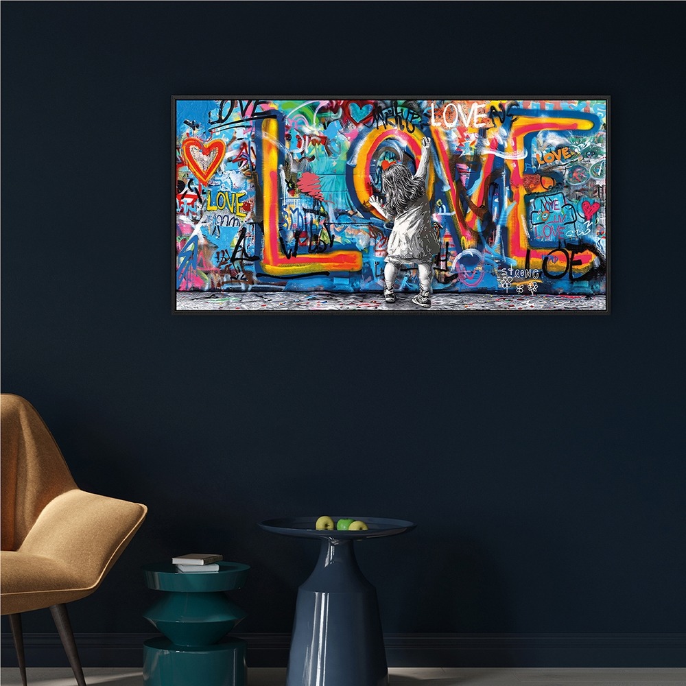 Schilderij love met lijst 60x120