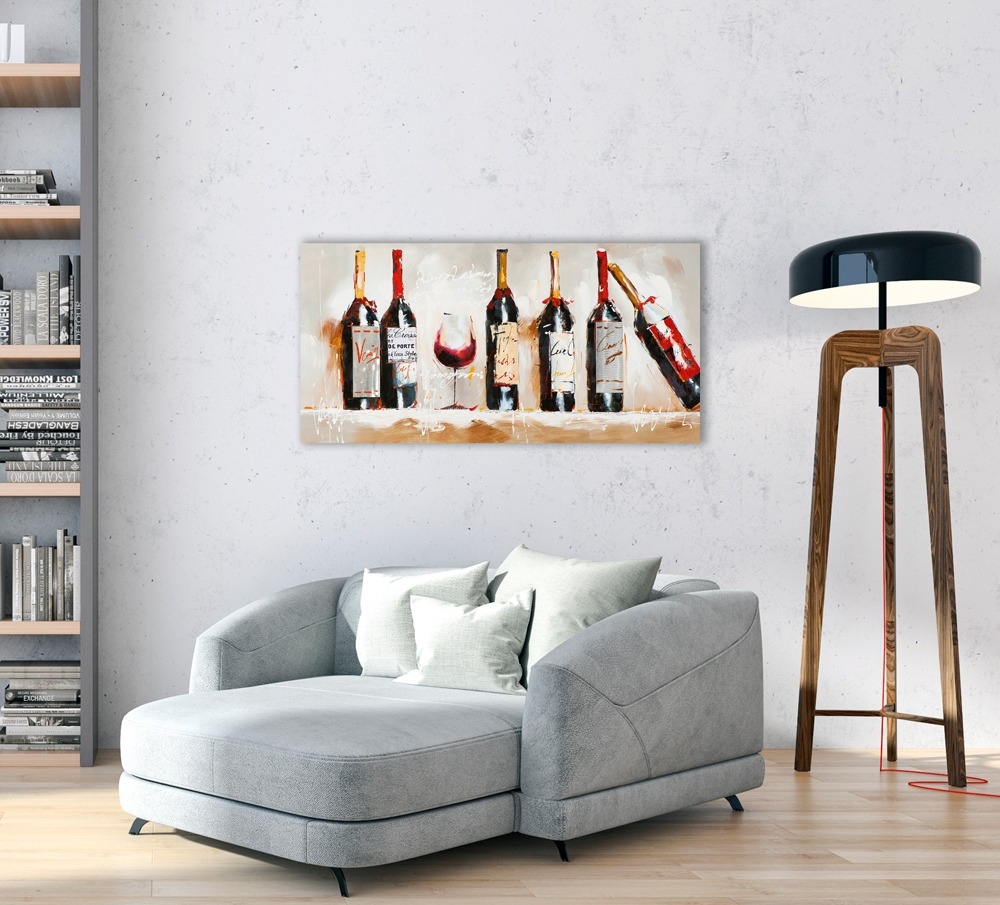 Schilderij wijnflessen 60x120