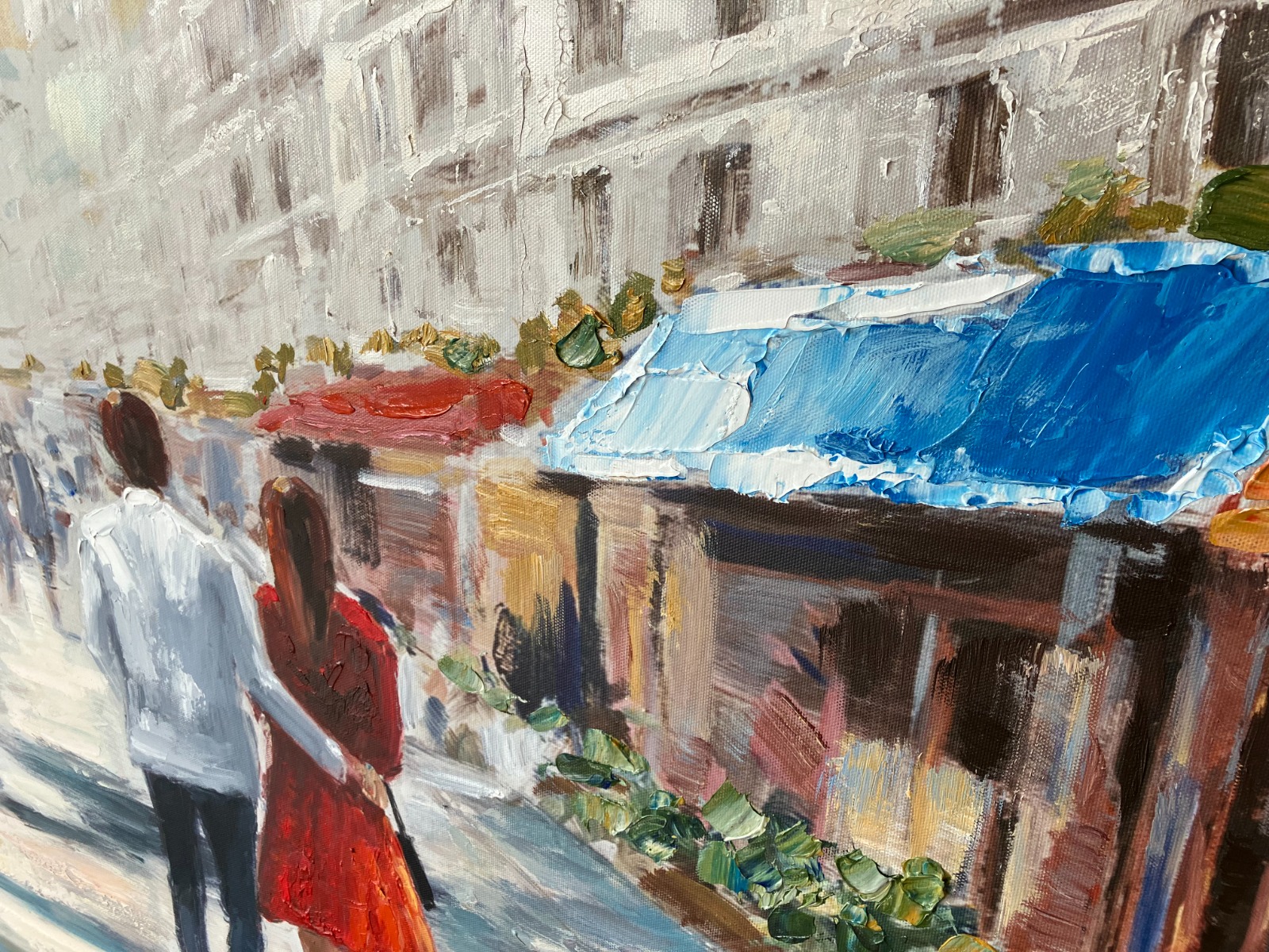 Schilderij gezellig in de stad 100x100
