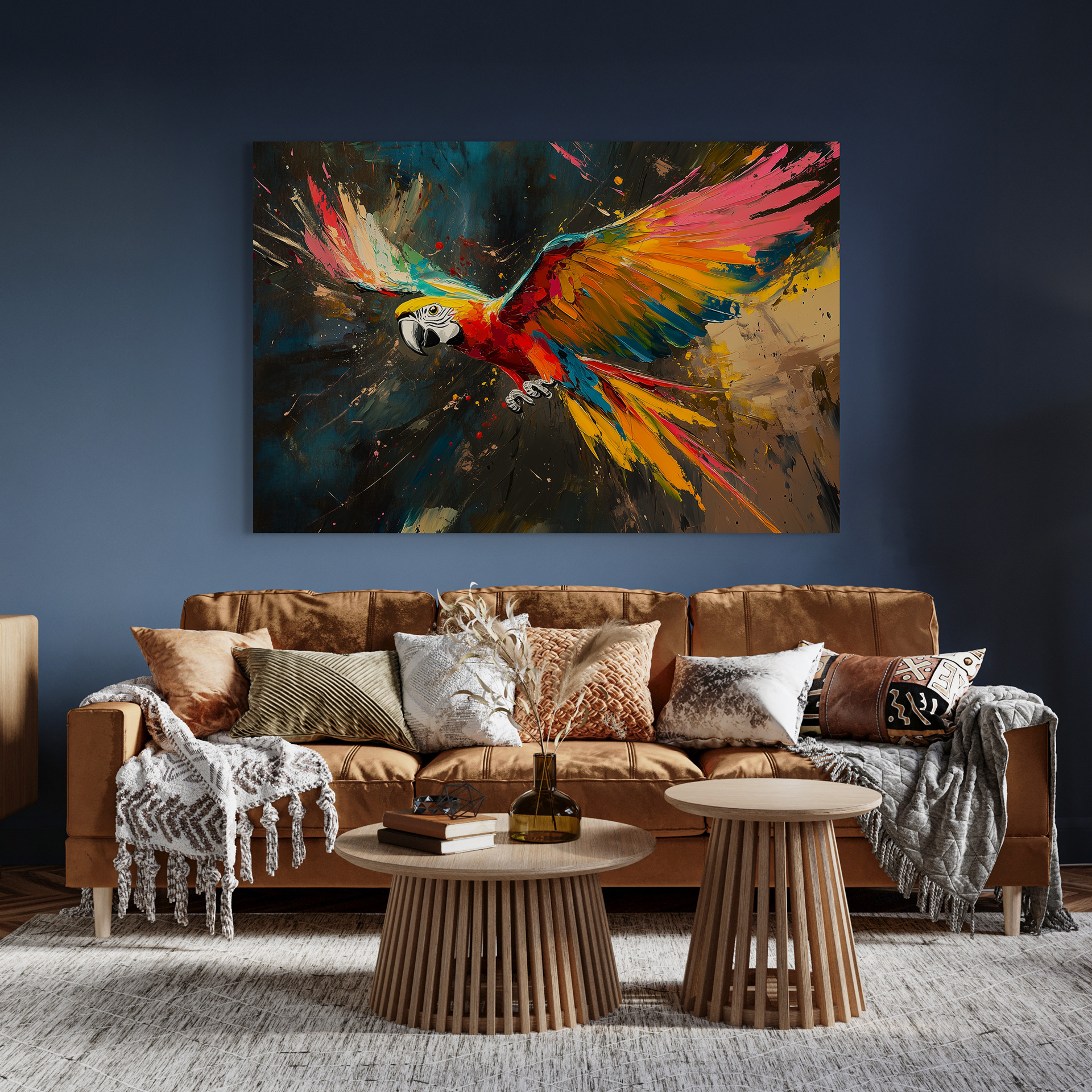 Fotokunst papegaai kleurrijk op canvas 100x150