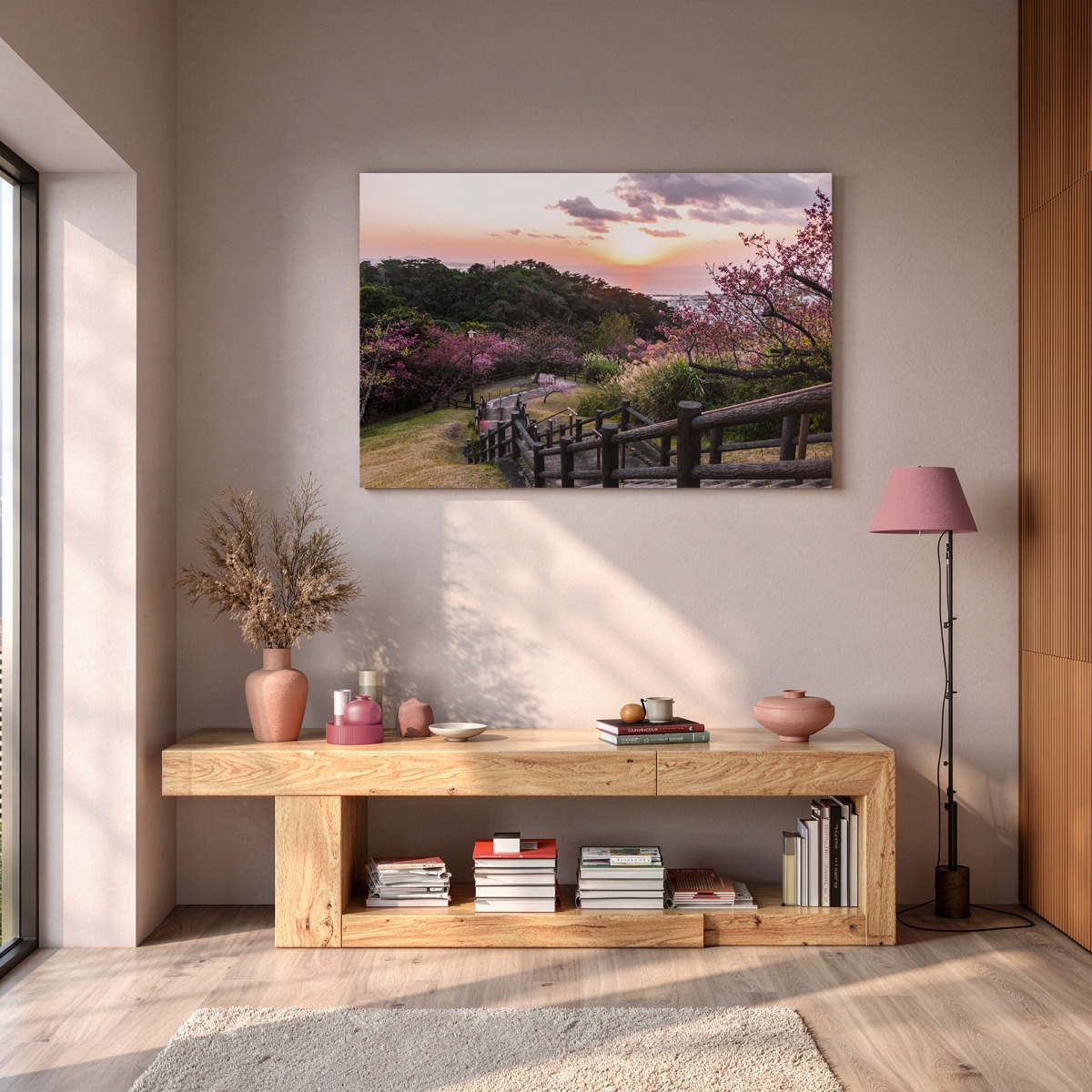Bloesem met loopbrug op canvas 100x150