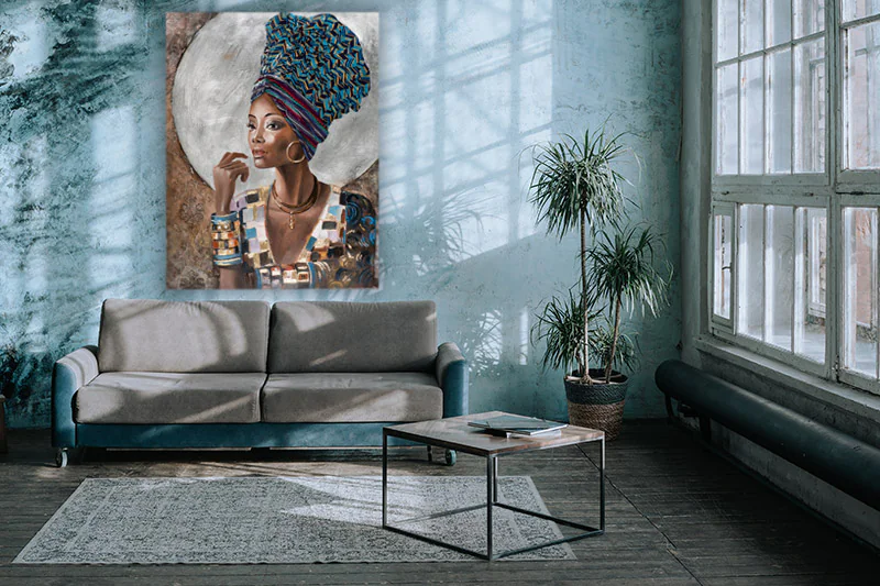 Groot schilderij in de woonkamer