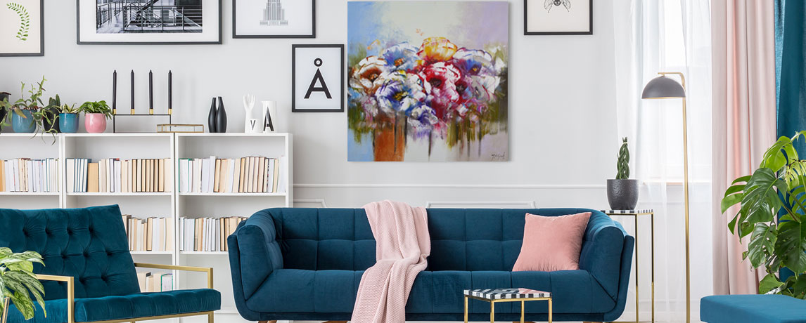 Bloemen schilderij in woonkamer