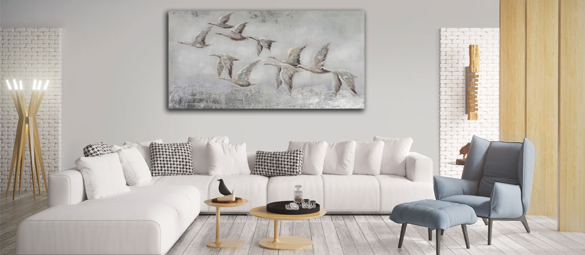 Zwart wit schilderij vogels