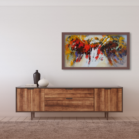 Modern abstract schilderij in woonkamer