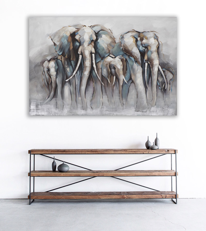 groot schilderij woonkamer olifant